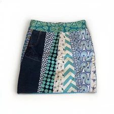 Uncommon Threads by Donna McMillan Womens 4 Denim Blue Patterned  Applique Skirt