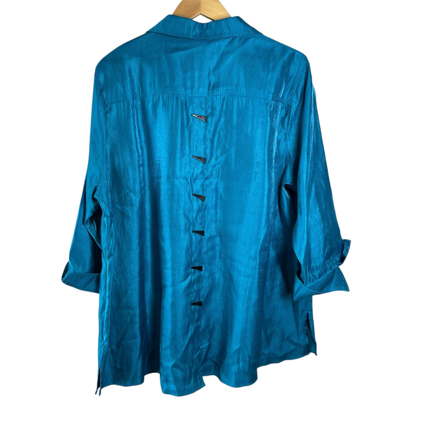 Multiples Teal Shimmer Button-Front Tunic Top Siz… - image 4