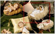 GESU BAMBINO GIGANTE Cm.21x12 h.15 con MANGIATOIA LEGNO e PAGLIA PRESEPE NATALE