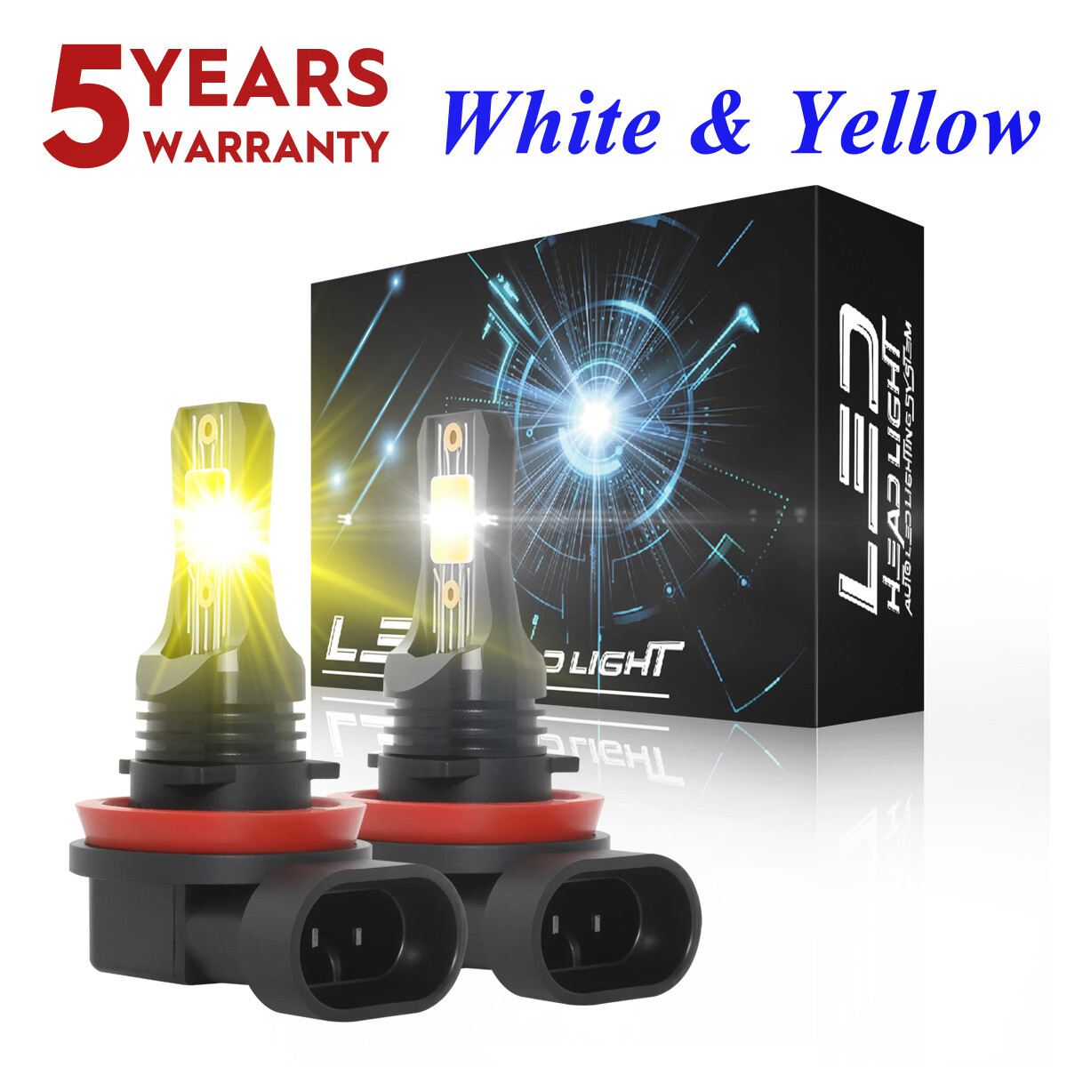 2X H11 LED Laser Headlights Bulb White Yellow Dual Color Projector Fog Light kit