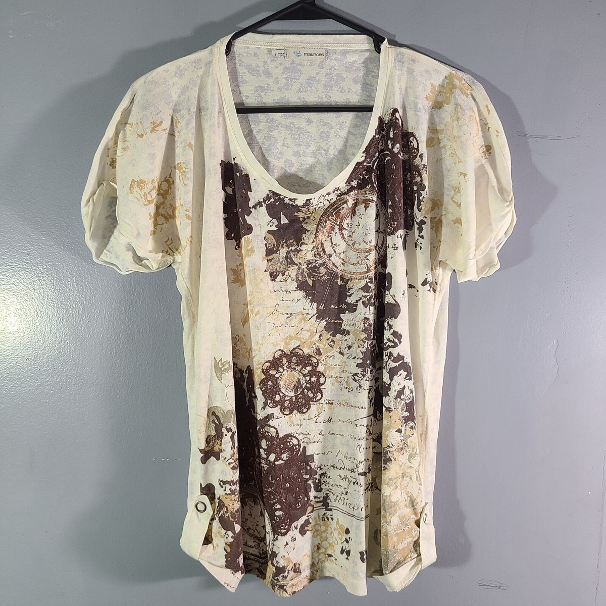 Maurices Thin T-Shirt Floral Pattern V Neck Flutter Sleeve