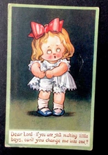 Kute Kiddies series postcard little girl dear lord change me into a little boy