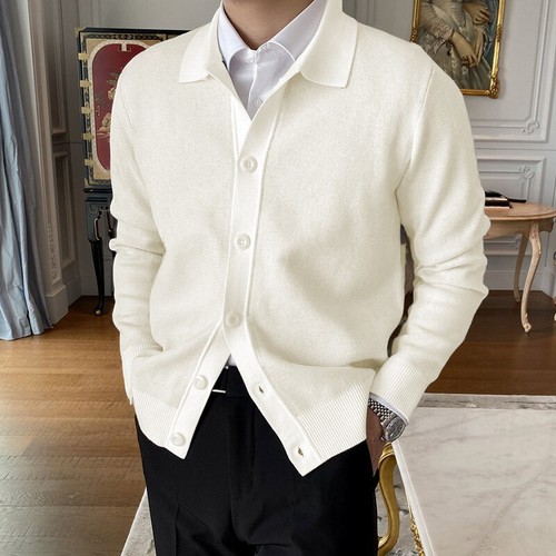 Cardigan casual da uomo lavorato a maglia maglione maniche lunghe colore massello cappotto caldo con bottoni - Foto 7 di 25