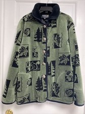 Nordic Lights Fleece Coat Jacket Lined Size Medium Green Squirrel Nuts Trees