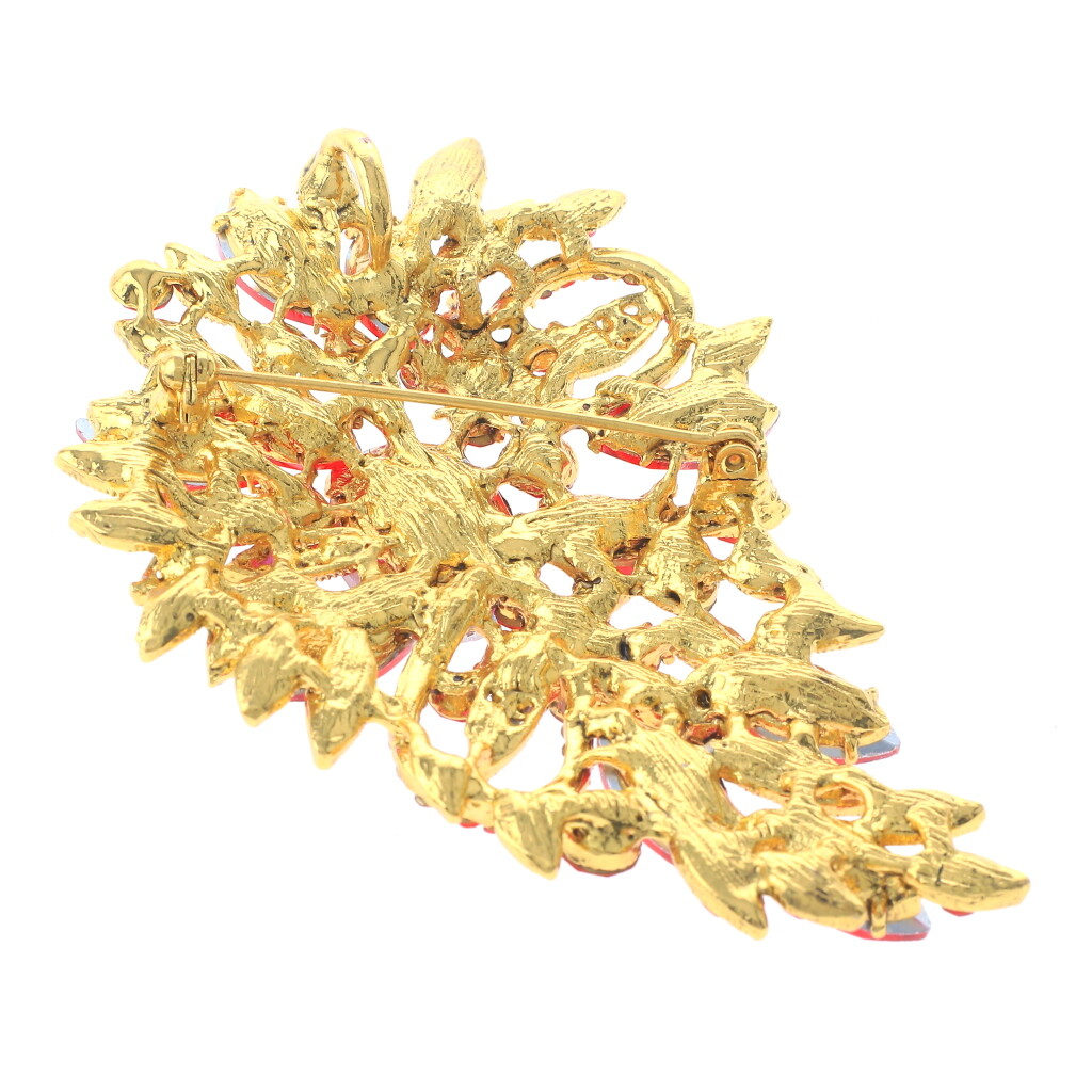 Gold Tone Metal Crystal Rhinestone Flower Brooch P1246-RED | eBay
