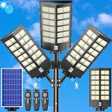 3PCS 9000W Commercial Solar Street Light Dusk to Dawn Parking Lot Road Area Lamp