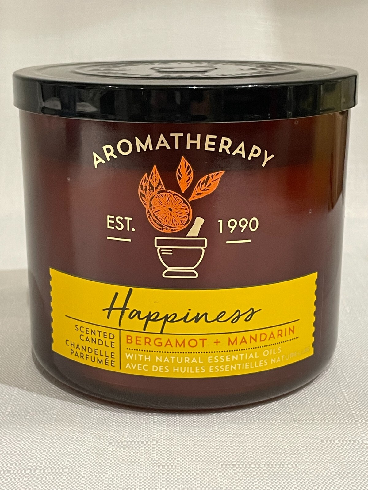 Bath & Body Works Aromatherapy HAPPINESS BERGAMOT MANDARIN 3Wick