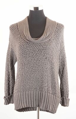 Max Mara Damen Pullover M grau uni modisch Wasserfall Grobstrick mit Seide A889