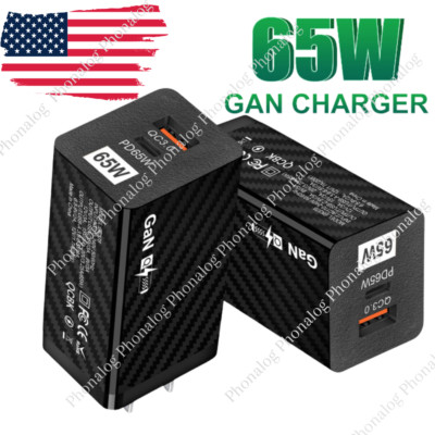 65W GaN Charger USB QC 3.0 PD Fast Charge Adapter For Apple iPhone iPad Samsung 