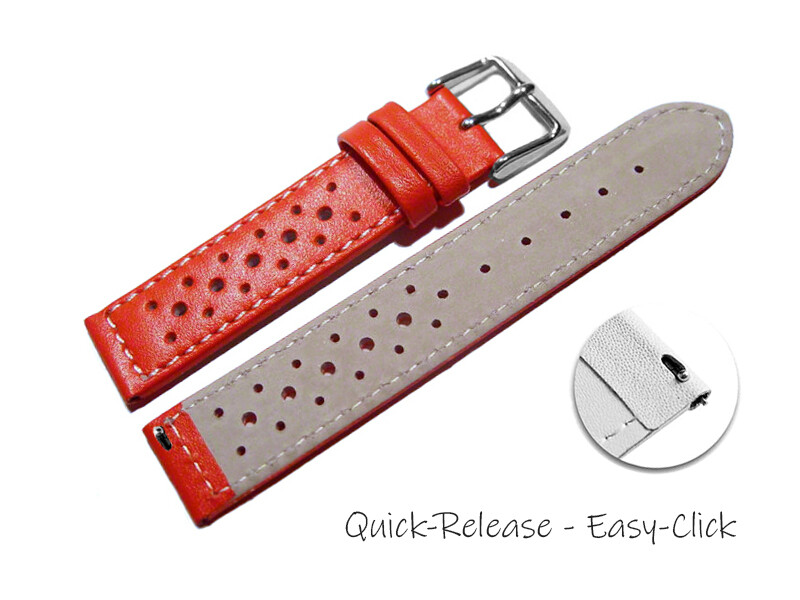 Bracelet Montre En Cuir De Veau Perforé Rouge - Boucle Dégagement Rapide 16mm - Longueur Standard (M) - Watchband Berlin
