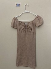 Poof New York Pink Beige Bodycon Mini Dress Women's Size Small Front Tie