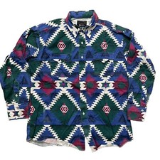 VTG Panhandle Slim Western Shirt Aztec Native Geometric All Over Print 17-34