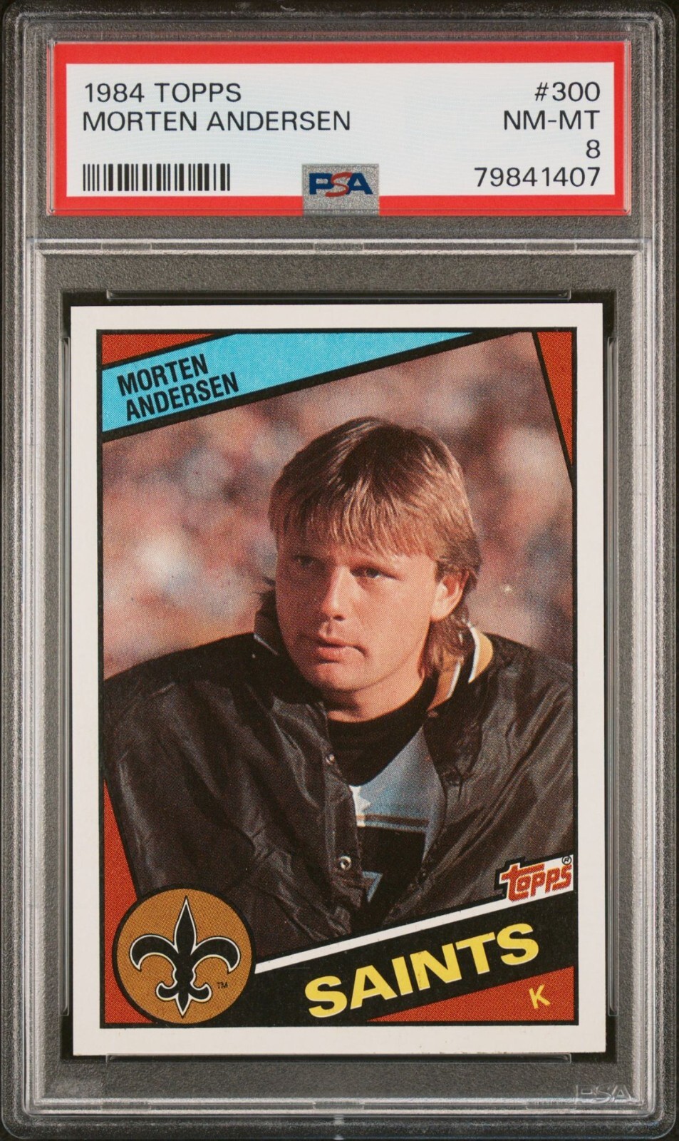 1984 TOPPS #300 MORTEN ANDERSEN PSA 8 NM-MINT ROOKIE RC HOF NEW ORLEANS SAINTS