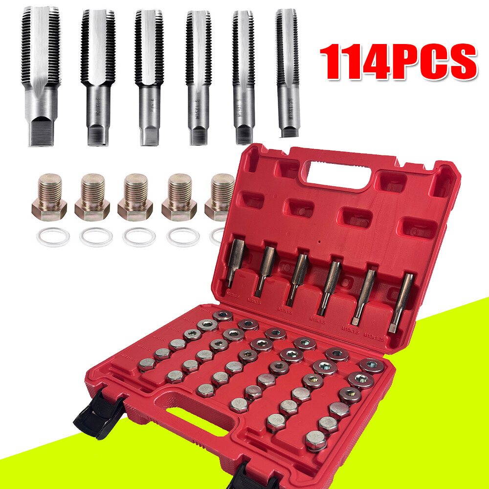 114pc Oil Pan Thread Sump Repair Kit Gearbox Drain Plug Tool Set M13