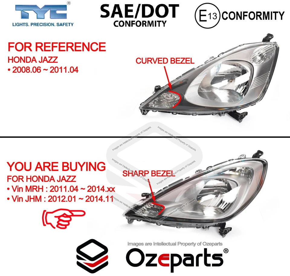 TYC Pair LH+RH Head Light For Honda Jazz GE 2011-2014 GLi VTi VTi-S Vibe - image 2 of 4