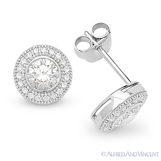 Sterling Silver Micro-Pave Studs Cubic Zirconia CZ Crystal Halo