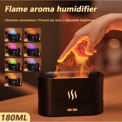 7-Color Flame Essential Oil Diffuser - 180mL Humidifier, Quiet, Auto Shut-Off