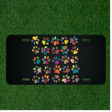Custom Personalized License Plate Auto Tag With Colorful Paw Prints Design Art