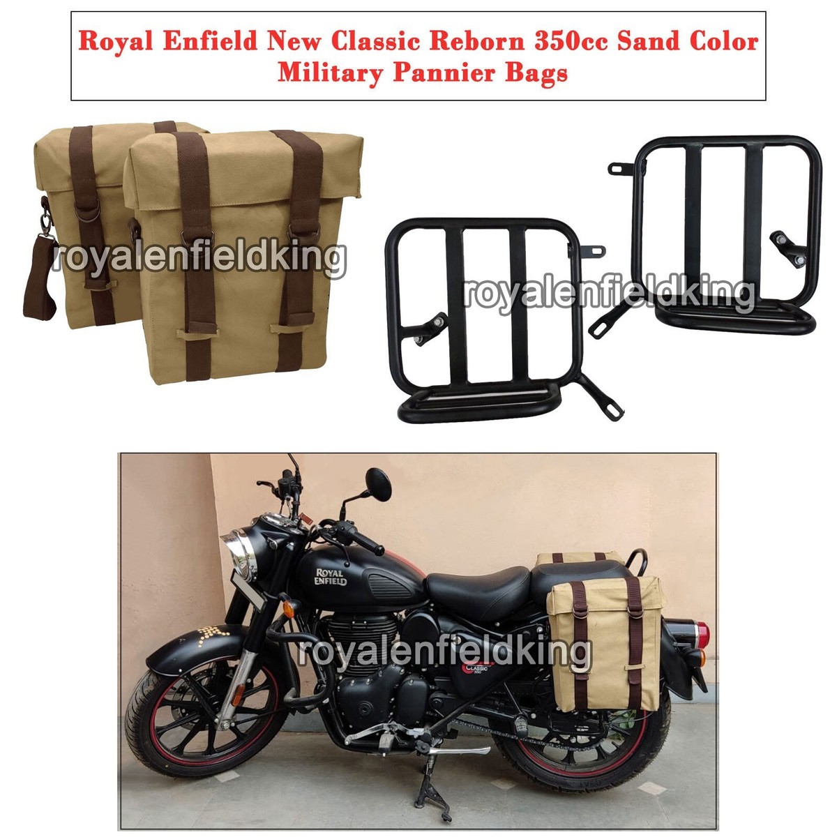 For Royal Enfield Military Pannier Bags Sand Color Fitting