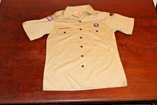 Boy Scouts of America BSA Youth Shirt Tan x-Large Glued Patches Short Sleeve