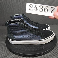 Vans SK8- Hi Zip Shoes Youth Sz 5 Black Blue Suede Canvas Skate Sneakers