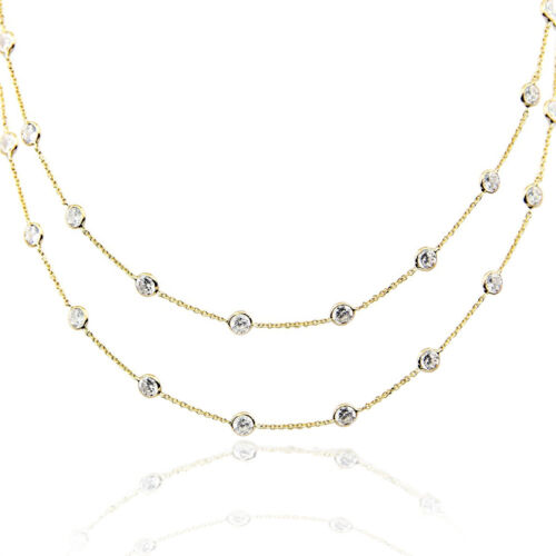 14K Yellow Gold Station Necklace With Cubic Zirconia By The Yard 36 Inches - Picture 1 of 3
