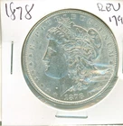 Excellent AU/BU 1878 7TF, rev. 1879 Morgan silver dollar, raw untoned example