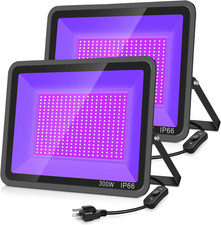 2 Pack 300W LED Black Light,Black Flood Light Outdoor with Plug and Switch, IP66