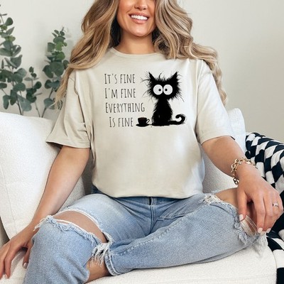 Its Fine Im Fine Everything Damen T-Shirt Kaffee Katze Humor Geschenk für Sie