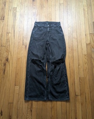 American Eagle Jeans Women's 4 Regular Black Super High Rise Baggy Wide Leg