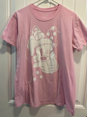 Disney Minnie Mouse winking taking your picture T-shirt Pink White Adult Large