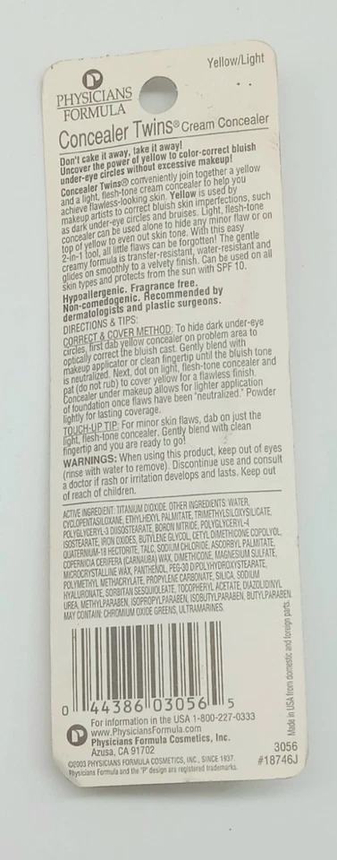 New In Packaging - Physicians Formula Concealer Cream Twins Yellow & Light Tones - Image 2 of 2