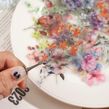 50 Pcs Transparent Flower Stickers Clear Floral PET Nature Scrapbooking Decals