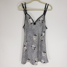 Vintage 90s Val Mode Floral Polka Dot Nightgown Women Medium Black White Chemise