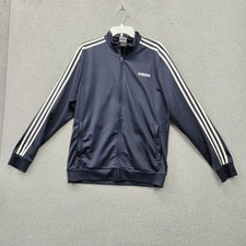 Adidas Men Jacket L Navy Track Activewear Logo Full Zip 3 Stripes Mock Neck