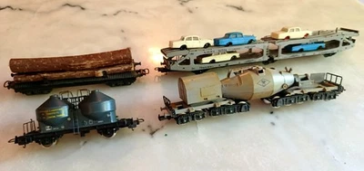LIMA lot de 4 wagons porte autos SITFA, transport fonte CAFL, silot ciment, bois - Photo 1/4