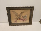 Civil War Early American Framed Bald Eagle US Flag Patriotic Fiberboard Painting
