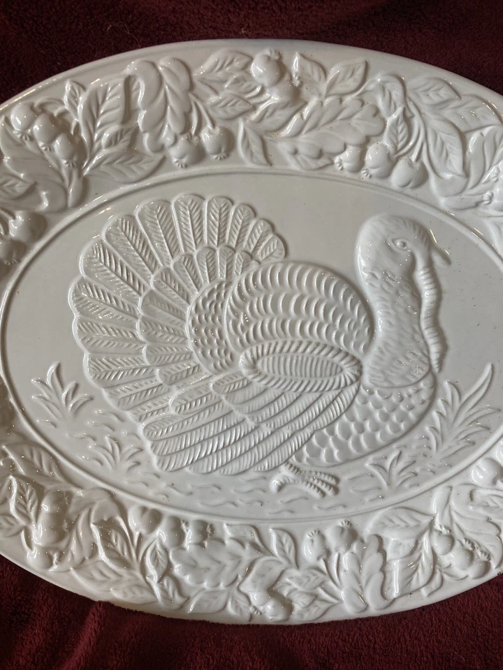Plato para servir ovalado William Sonoma diseño pavo en relieve 18" X 14" cerámica Foto 3 de 4