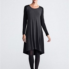 Eileen Fisher Charcoal Colorblock Viscose Jersey Arched Hem Ballet Petite Small