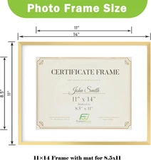11”x14” Matted to 8.5”x11” – Deluxe Brass Gold Aluminum Contemporary Diploma ...