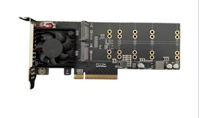 PCIe 3.0 x8 to 4x M.2 NVMe SSD Adapter Card with PLX8747 and Low Profile Support
