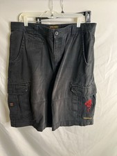 Vintage Jnco Jeans Black Cargo Shorts Men's 40 Dragon Twill Red Embroidery Y2K