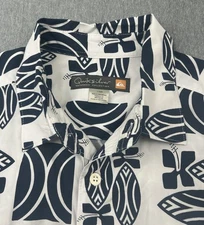 Quicksilver Waterman Camp Shirt Mens Large White Blue Tiki Surf Hawaiian Button