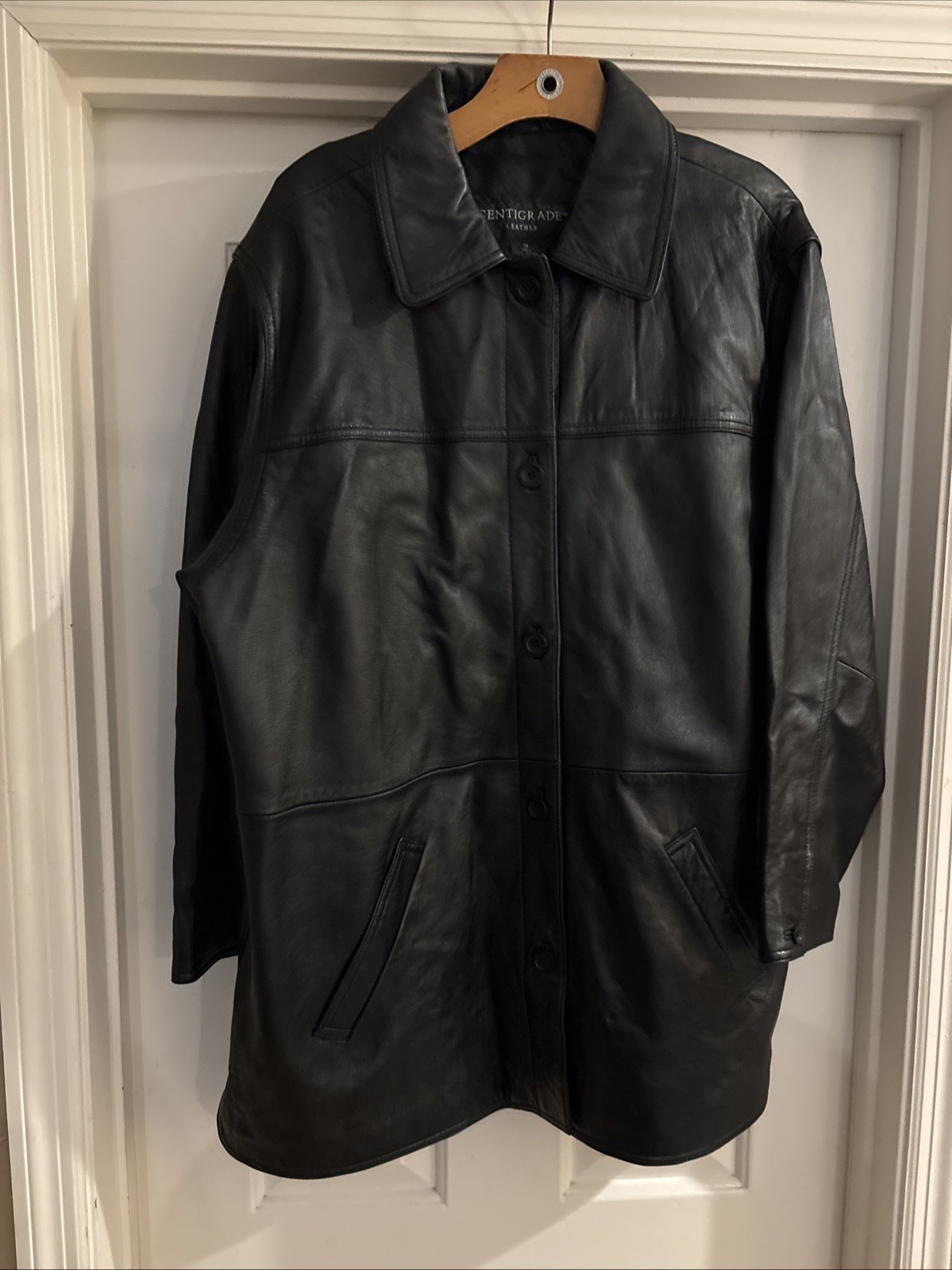 Centigrade Leather Button Jacket Soft Black Lined… - image 1