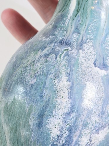 Vase En Grès Céramique – Fait Main – Couverte Bleu Et Vert – Pièce Unique