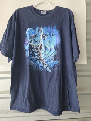 Vintage Northern Lights Find 9 Wolves T-shirt Men's Large Alaska Souvenir 