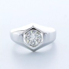 14K Gold Solitaire Mens Ring Bezel Set 2.84 Carat Round Lab-Grown Diamond G SI2