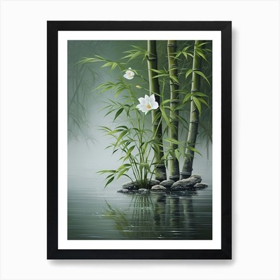 Bambus Bäume und Blumen Kunstdruck gerahmt Wandbild Poster Leinwanddruck Bild