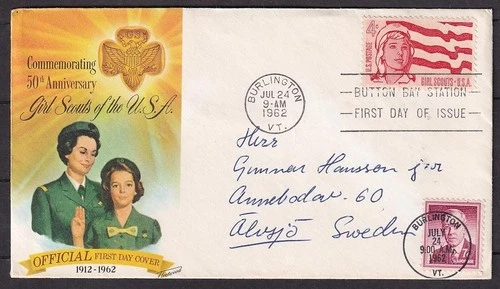 w3095/ USA Uprated Girl Scout FDC Cover t/Sweden 1962