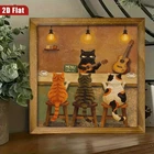 Cute Cats Coffee Bar Guitar Vintage Wooden Decor Farmhouse Sign Plaque
